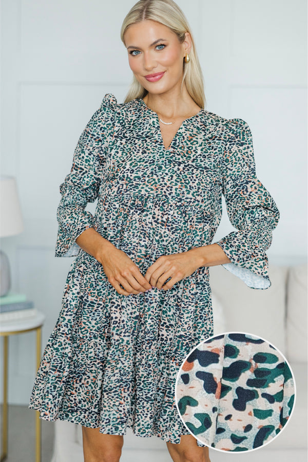 NURSING COLLECTION: In Your Happy Place Olive Green Leopard Dress