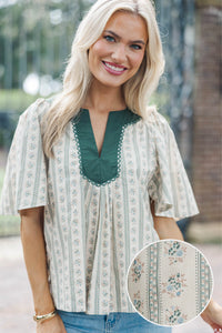 Just A Theory Cream Ditsy Floral Cotton Blouse