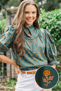 All You Could Need Teal Medallion Blouse