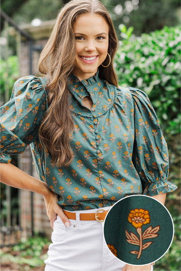 All You Could Need Teal Medallion Blouse