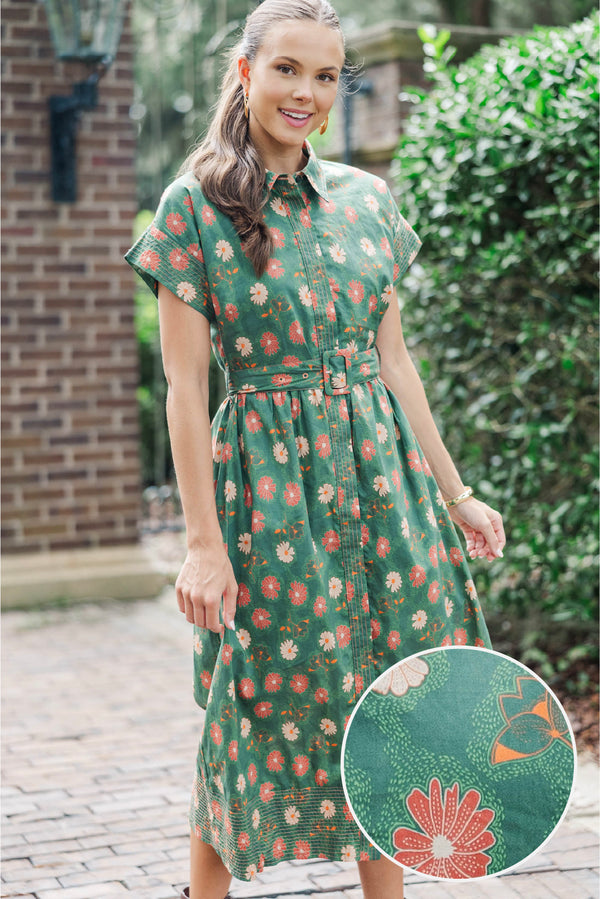Garden Glow Green Floral Midi Dress