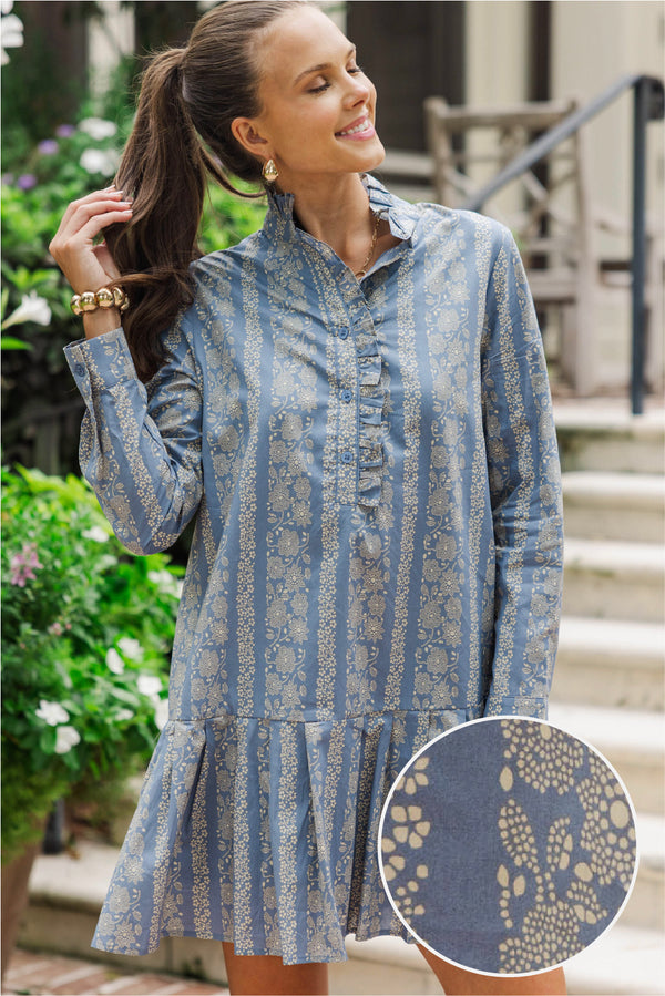 Looking For You Denim Blue Floral Shift Dress