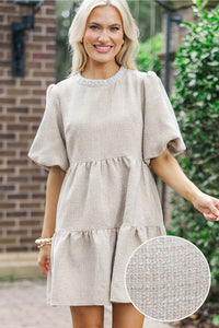 Cherished Moments Oatmeal Tweed Babydoll Dress