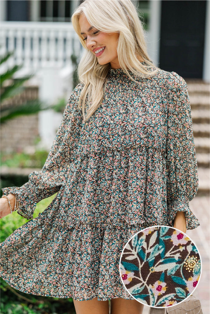 There's Something About It Brown Ditsy Floral Babydoll Dress – Shop the ...