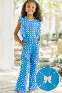 Girls: The Alana Navy Bow Print Jumpsuit