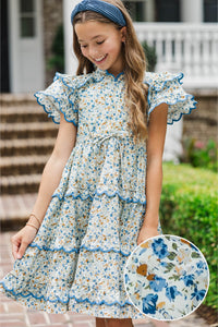 Girls: The Tatum Brown Floral Scalloped Midi Dress
