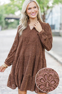 Always On My Mind Brown Textured Babydoll Dress