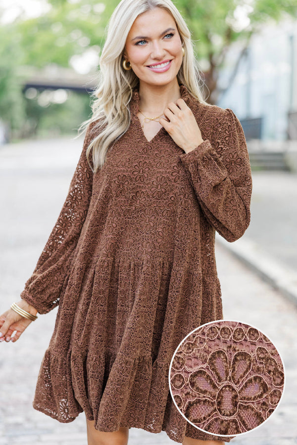 Always On My Mind Brown Textured Babydoll Dress