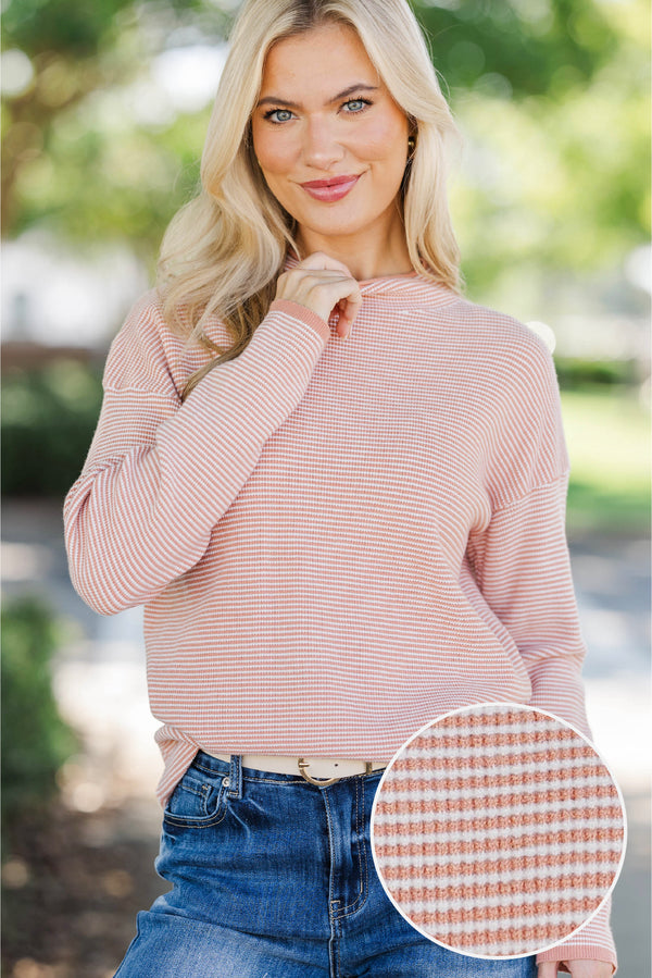 What A Treat Mauve Pink Striped Sweater