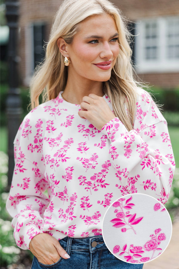 On The Move Fuchsia Floral Pullover