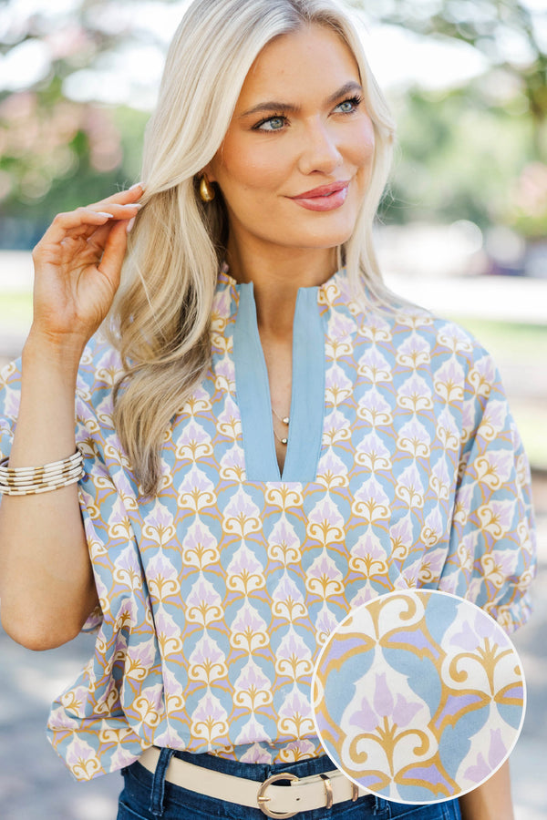 Way Back When Blue Medallion Blouse