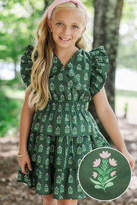 Girls: Find Yourself Emerald Medallion Print  Dress