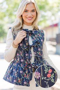 Giving You My Heart Navy Floral Vest