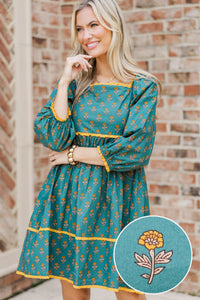 Loved By You Teal Medallion Babydoll Dress