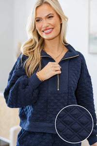 NURSING COLLECTION: Cozy As Can Be Navy Quilted Pullover
