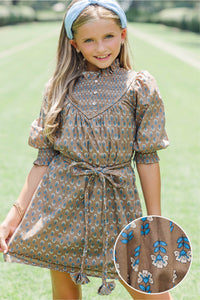 Girls: Braids And Blooms Brown Medallion Dress