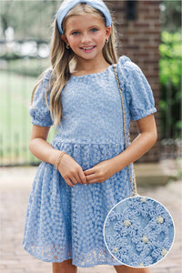 Girls: The Eloise Blue Embroidered Dress