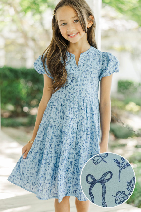Girls: Perfect For You Light Blue Harvest Toile Dress