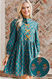 Pine And Proper Teal Green Medallion Babydoll Dress
