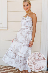 No Rush Darling Taupe Toile Midi Dress