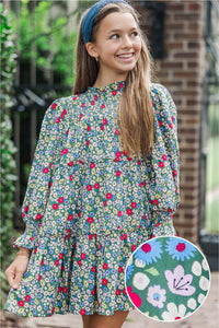 Girls: All About It Green Ditsy Floral Babydoll Dress