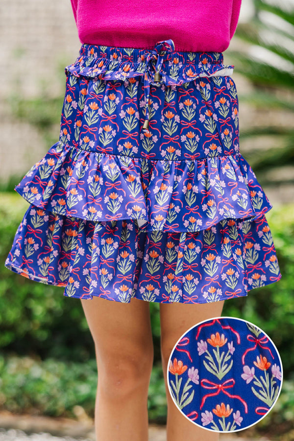 Girls: Take The Leap Purple Bow Print Satin Skort