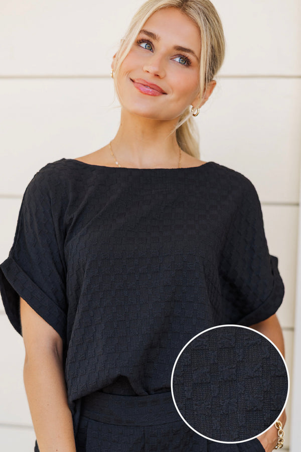 All Going Well Black Textured Top