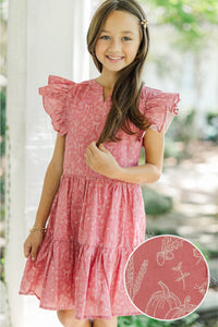 Girls: At This Time Mauve Pink Harvest Toile Dress