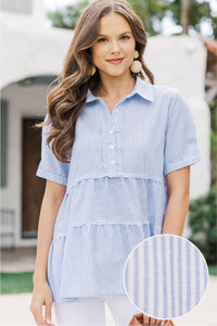 All You Need To Hear Light Blue Striped Babydoll Top