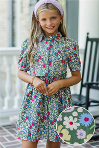 Girls: All For You Green Floral Shirt Dress