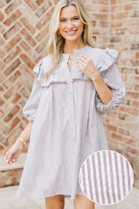 Mind In The Clouds Brown Striped Ruffled Babydoll Dress