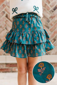 Girls: Pine And Proper Teal Green Medallion Skort