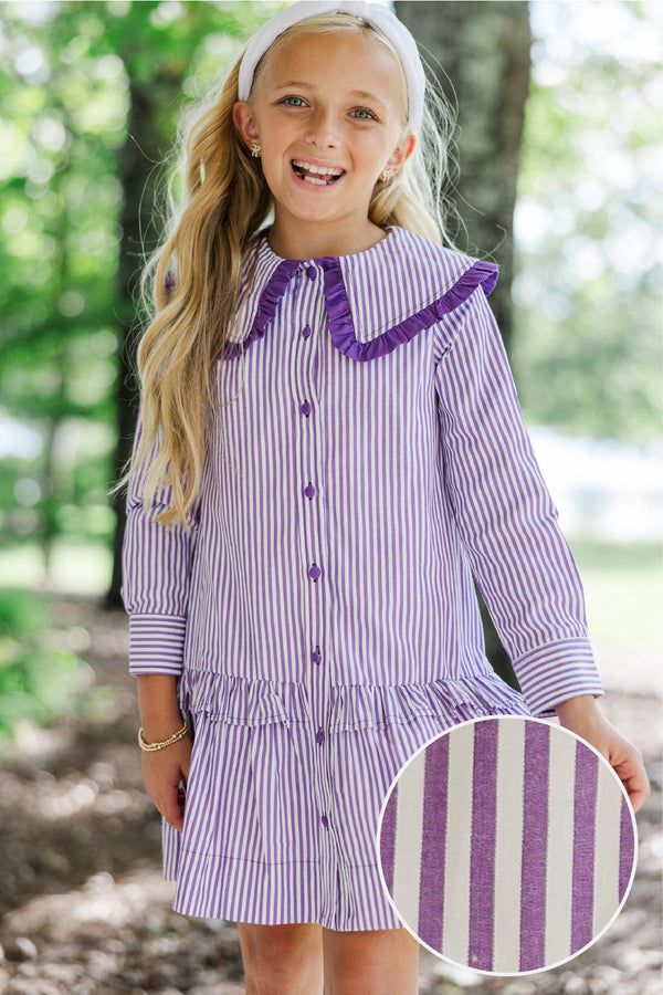 Girls: Whispering Willow Plum Collar Shirt Dress