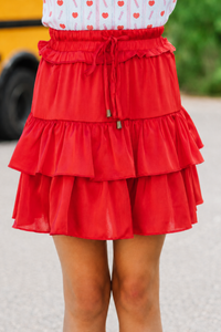 Girls: Take The Leap Coral Red Satin Skort