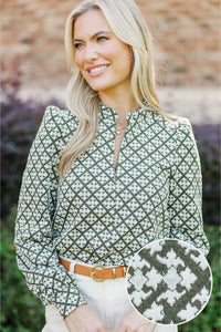 Time And Again Olive Quilted Blouse
