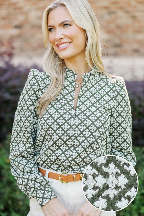 Time And Again Olive Quilted Blouse