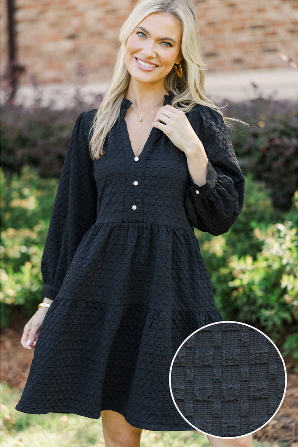 All Up To You Black Textured Dress