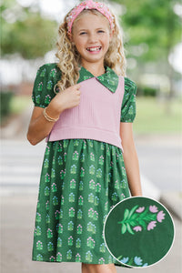 Girls: Playdate Fun Emerald Bow Print Dress