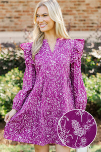 At This Time Plum Toile L/S Babydoll Dress