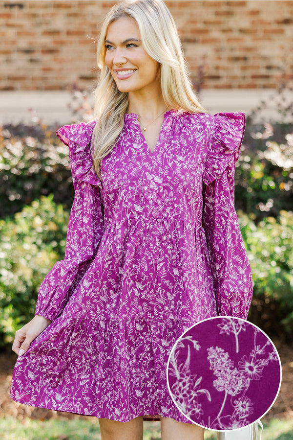 At This Time Plum Toile L/S Babydoll Dress