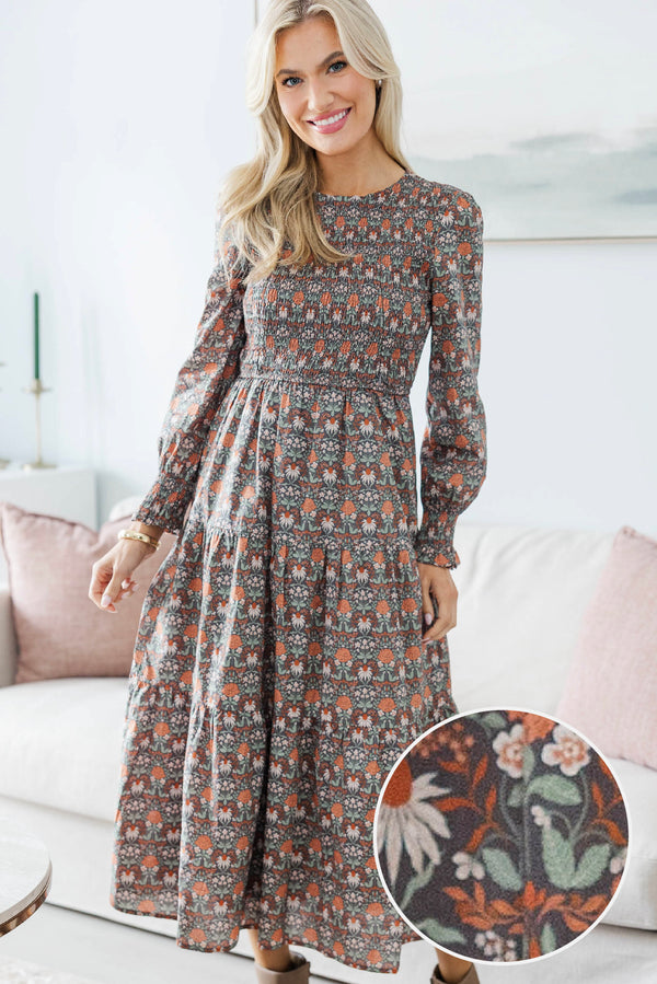 NURSING COLLECTION: Best Day Brown Abstract Midi Dress