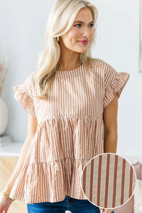NURSING COLLECTION: Hear Your Call Brown Striped Babydoll Top
