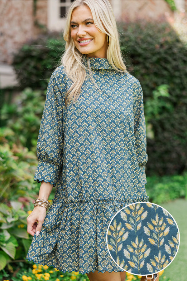 With Love, Always Navy Medallion Babydoll Dress