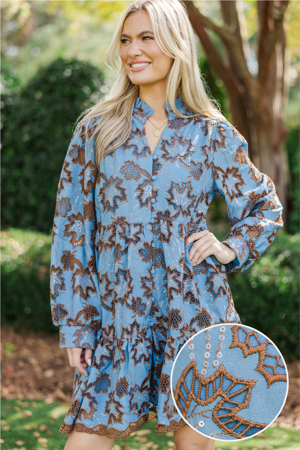 Sway With Me Blue Eyelet Babydoll Dress