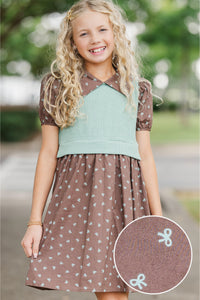 Girls: Playdate Fun Brown Bow Print Dress
