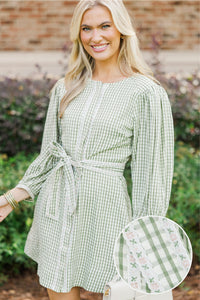 Oh So Charmed Olive Gingham Dress