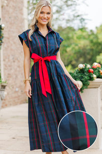 Feeling Inspired Navy Plaid Maxi Dress