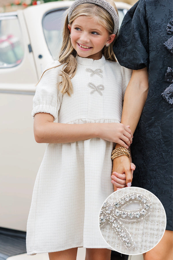 Girls: The Gwen Cream Embellished Tweed Dress