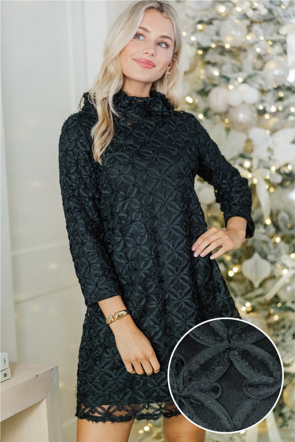 This Is It Black Textured Swing Dress