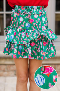 Girls: Take The Leap Emerald Green Ornament Satin Skort